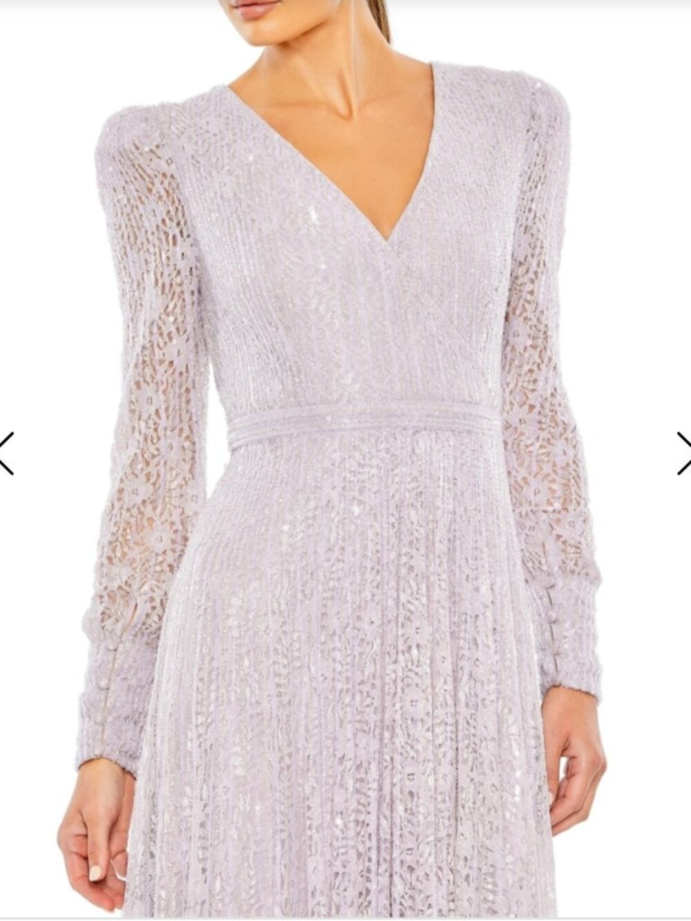 Mac Duggal Womens Beaded Lace Long sleeve wrap over gown